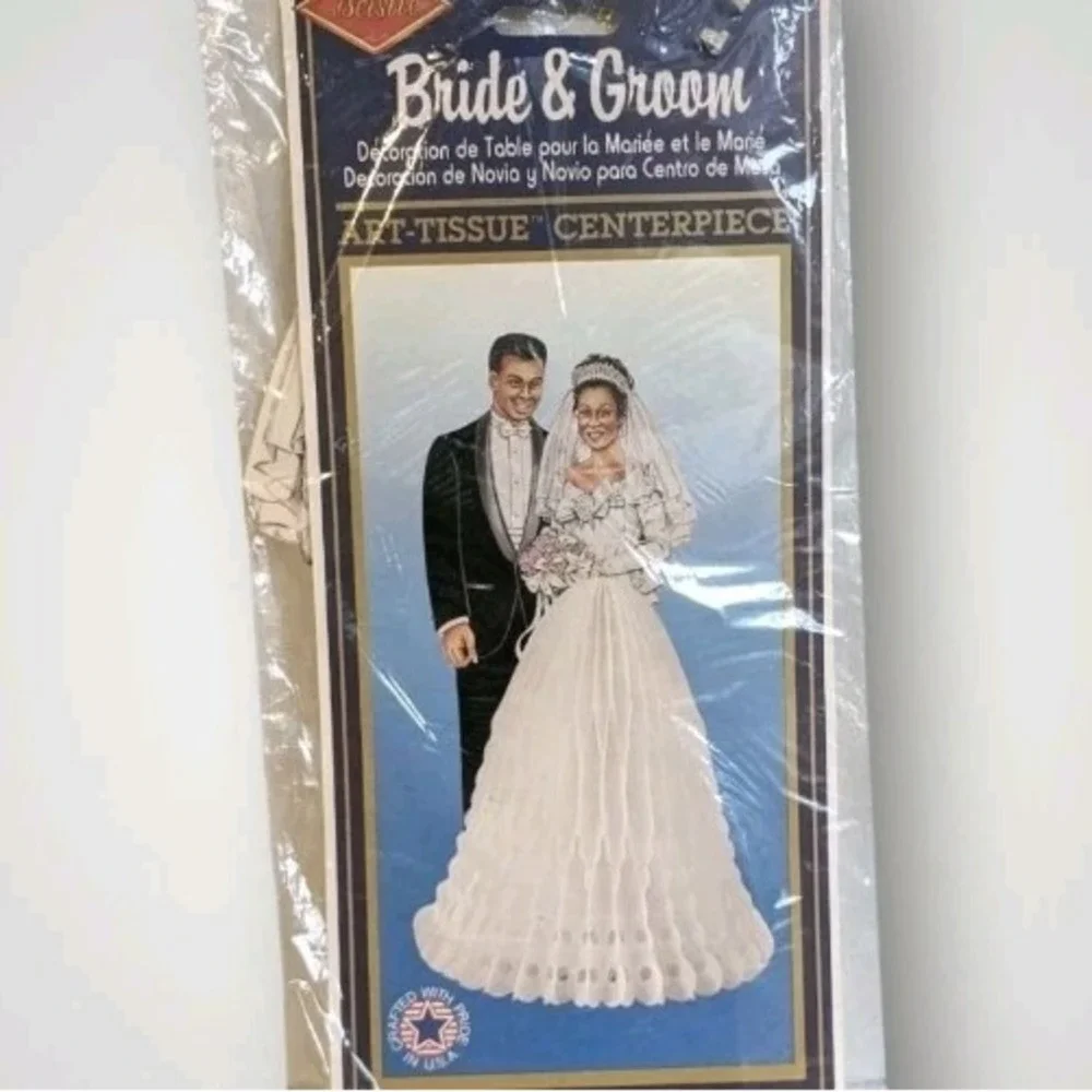90s Wedding Centerpiece African American Bride & Groom Honeycomb NOS Beistle Vtg